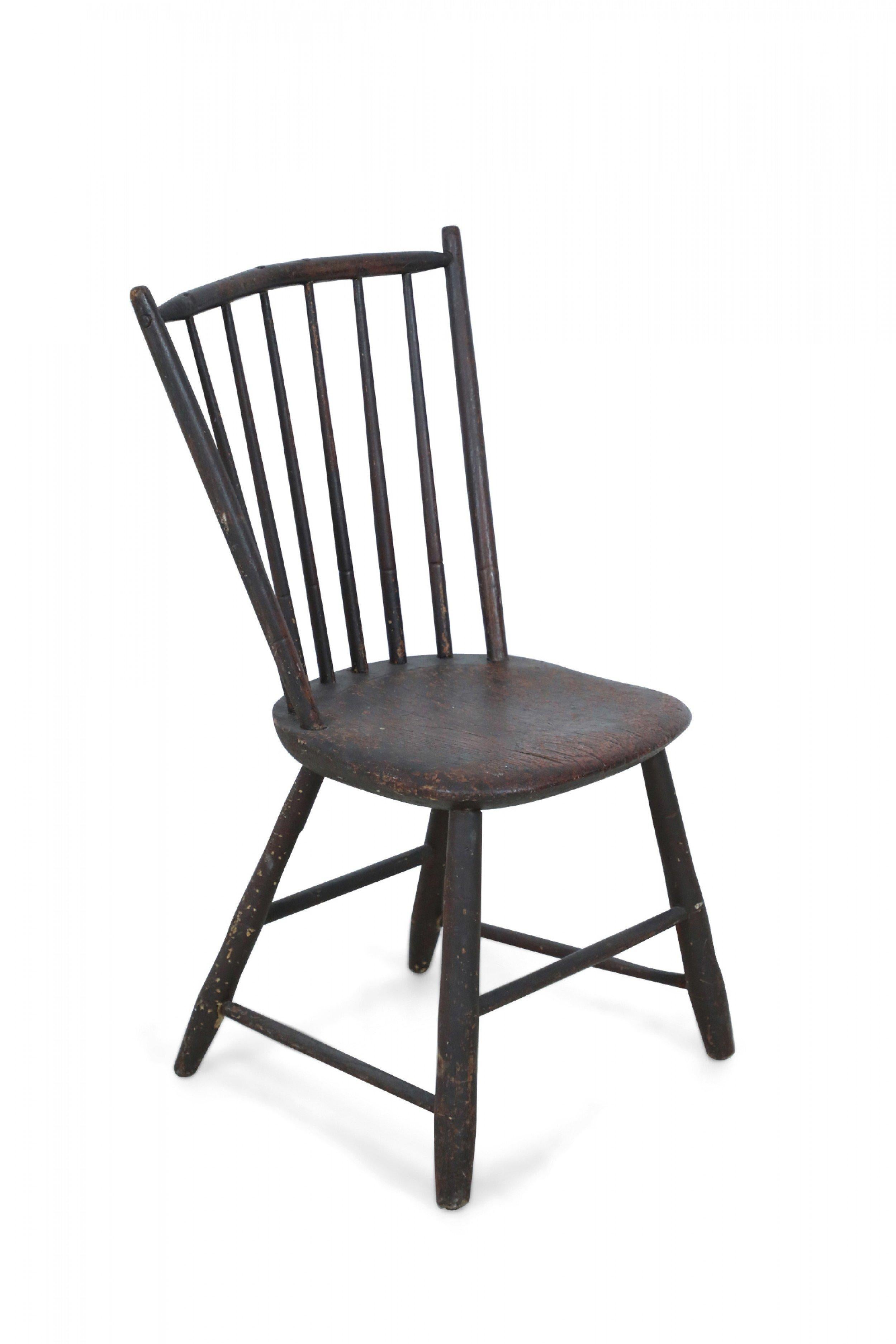 American Country Child Sized Dark Brown Painted Windsor Chair For Sale 1