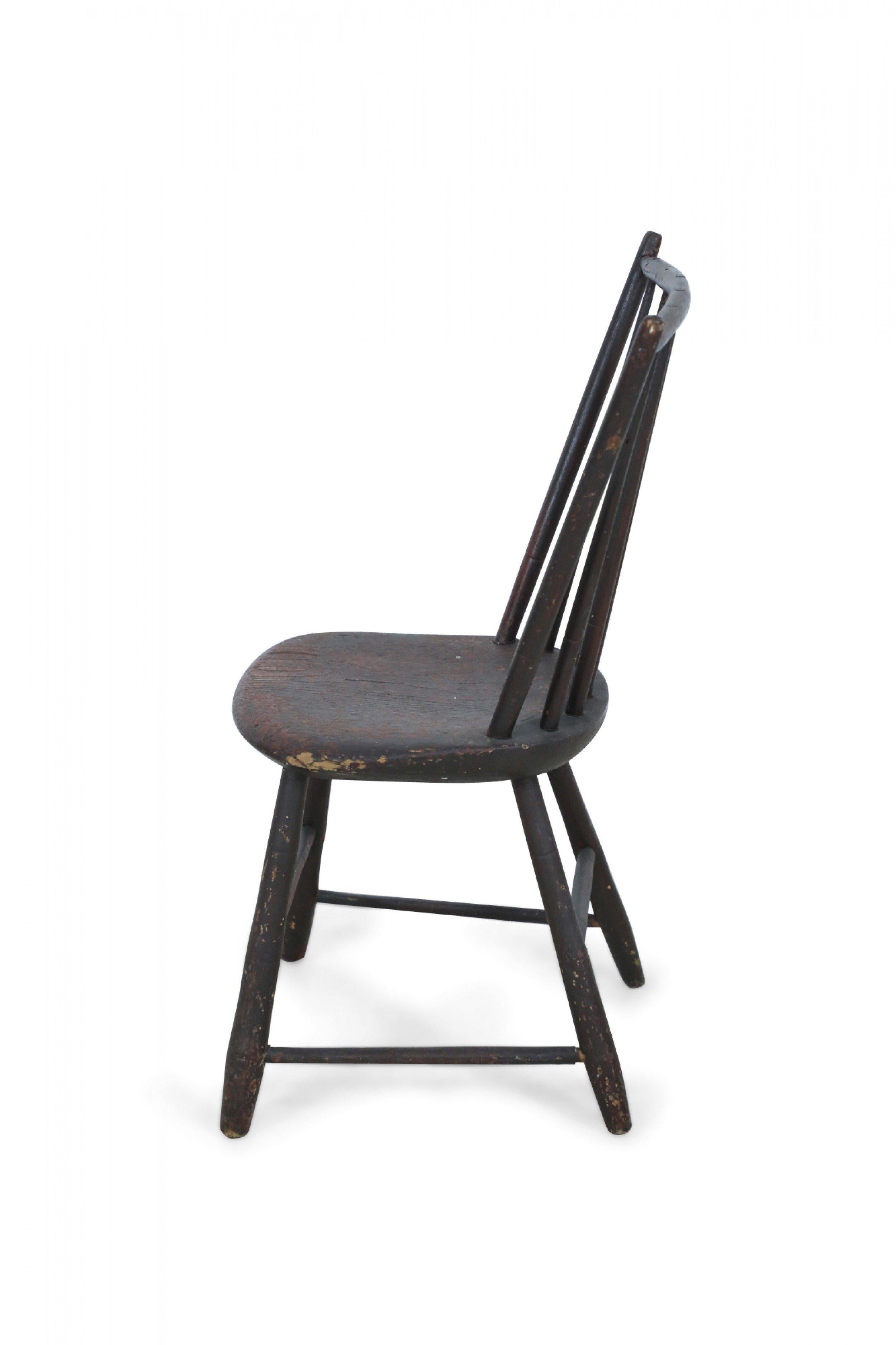 American Country Child Sized Dark Brown Painted Windsor Chair For Sale 2
