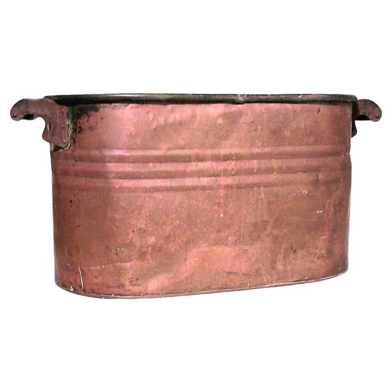 19th Century American Copper Cauldron with Ebonized Wood Handles For Sale
