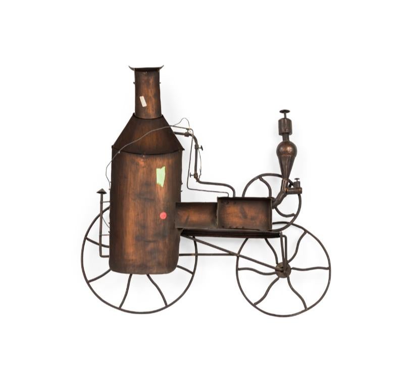 American Country style  (20th Century) copper steam engine wall plaque with 3 wheels.