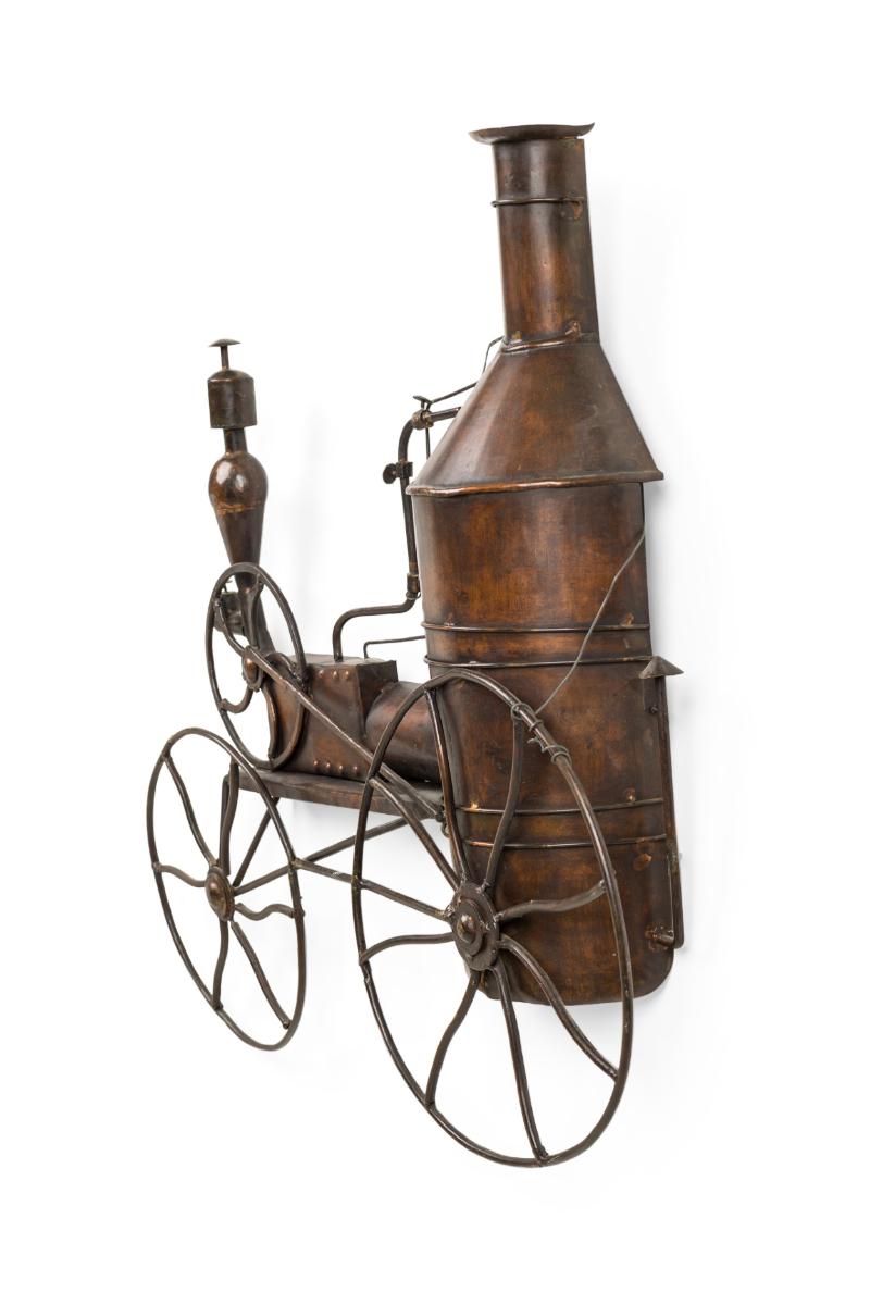 Hand-Crafted American Country Copper Steam Engine Wall Plaque For Sale