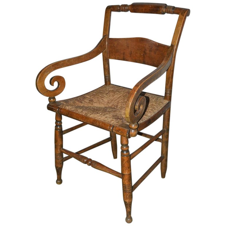 American Country Dining Arm Chair With Raffia Seat For Sale At 1stdibs