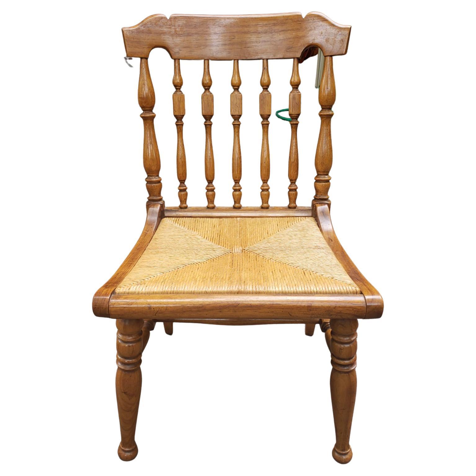 American Country Dining Chairs with Rush Seats and Loose Tufted Vinyl Seat Pads For Sale 3