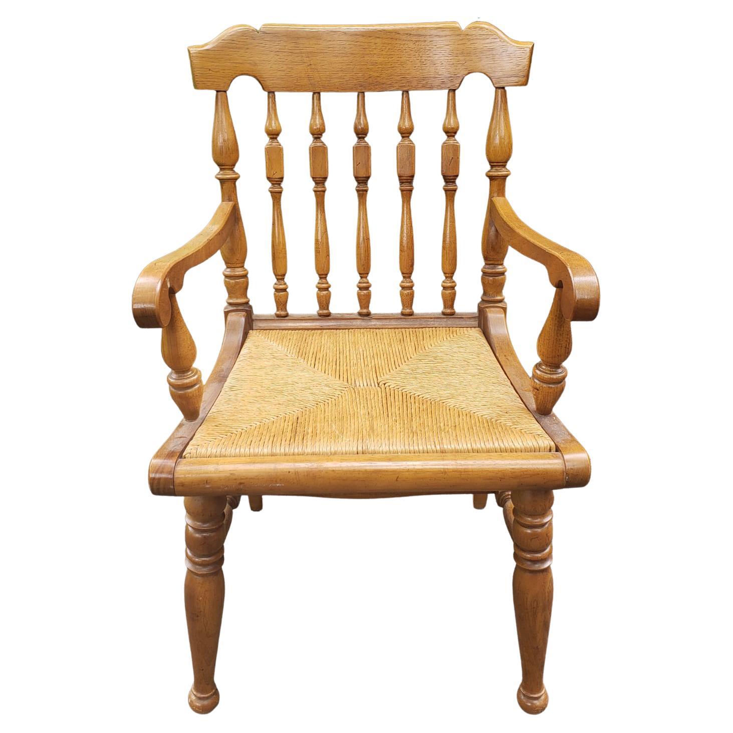 American Country Dining Chairs with Rush Seats and Loose Tufted Vinyl Seat Pads For Sale 4