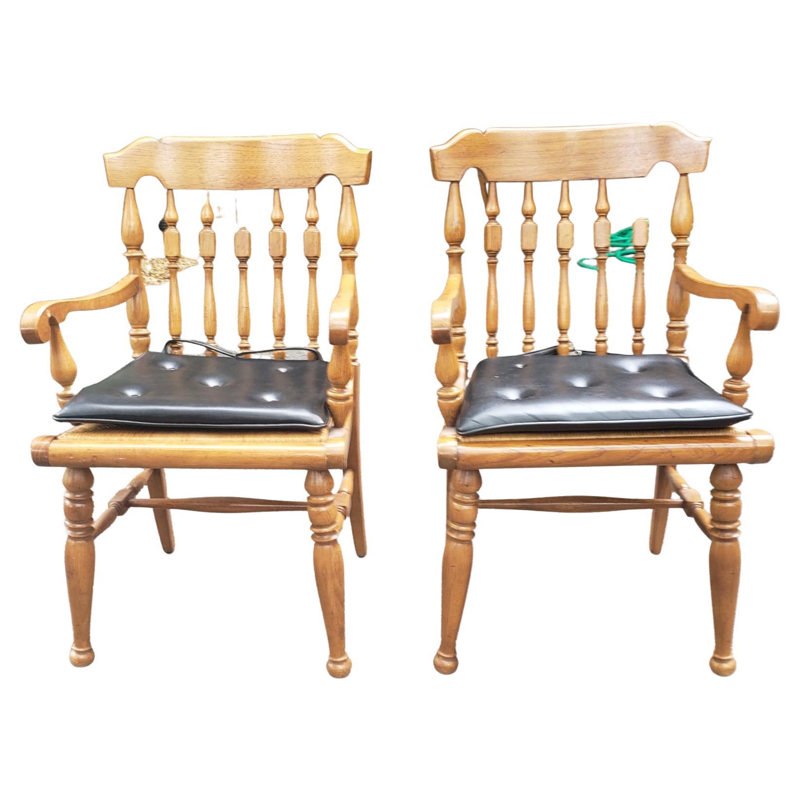 American Country Dining Chairs with Rush Seats and Loose Tufted Vinyl Seat Pads For Sale 5