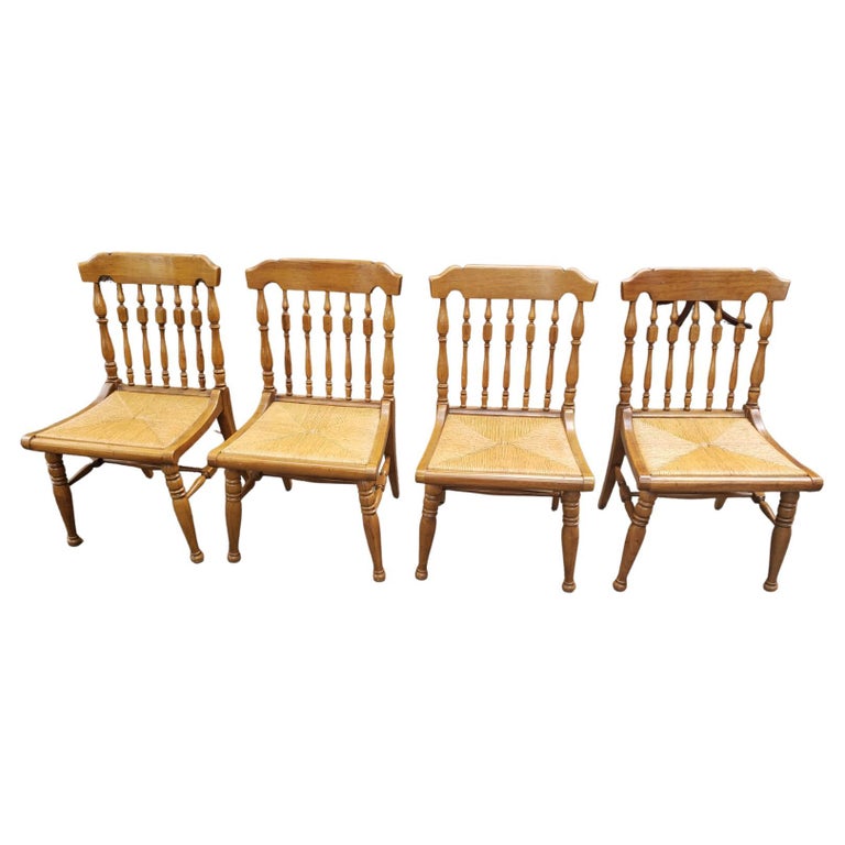 American Country Dining Chairs with Rush Seats and Loose Tufted Vinyl
