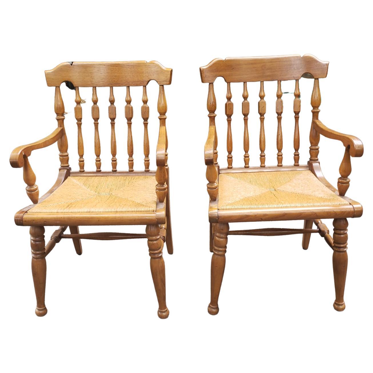 American Country Dining Chairs with Rush Seats and Loose Tufted Vinyl Seat Pads For Sale 2