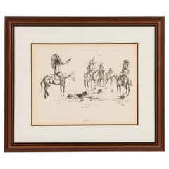 American Country Framed Print of 5 Native Americans Chiefs, "War Council"