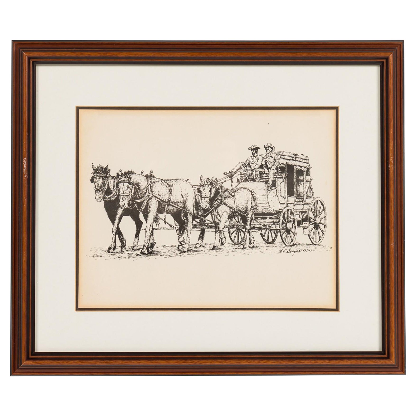 American Country Framed Print of Two Cowboys On a StageCoach WIth Four Horses