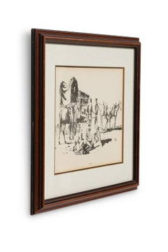 American Country Framed Print of Western Cowboys and Horses at rest, "Day's End"