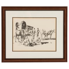 American Country Framed Print of Western Cowboys and Horses at rest, "Day
s End"