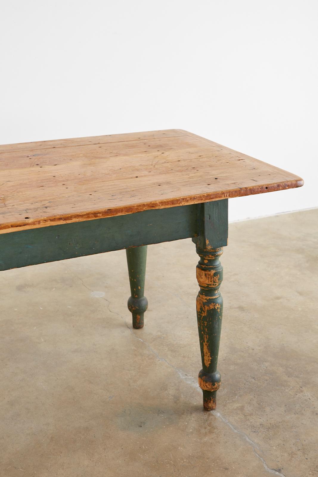 American Country Green Painted Pine Farmhouse Dining Table 2