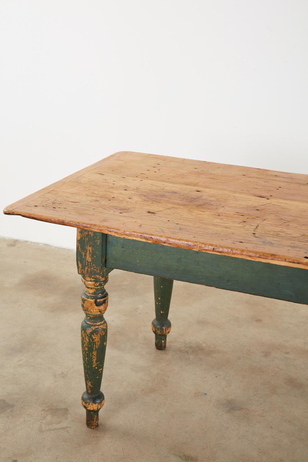 American Country Green Painted Pine Farmhouse Dining Table 1