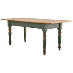 American Country Green Painted Pine Farmhouse Dining Table
