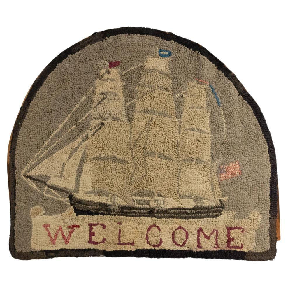 American Country Hooked Welcome Ship Rug For Sale
