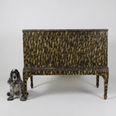 American Country House 18th Century Original Painted Chest On Stand