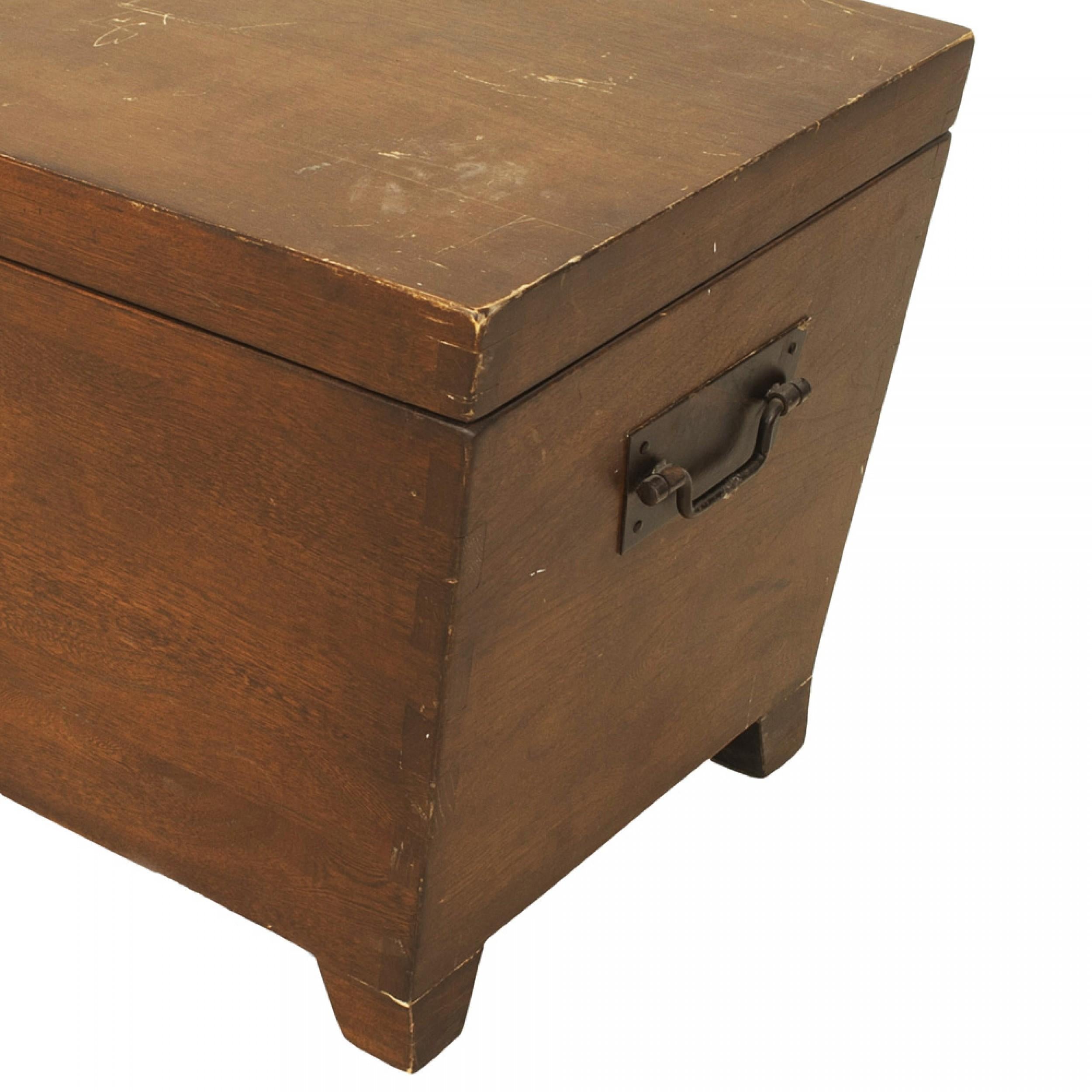 American Country (19th Cent) mahogany floor trunk with wrought iron lock and side handles