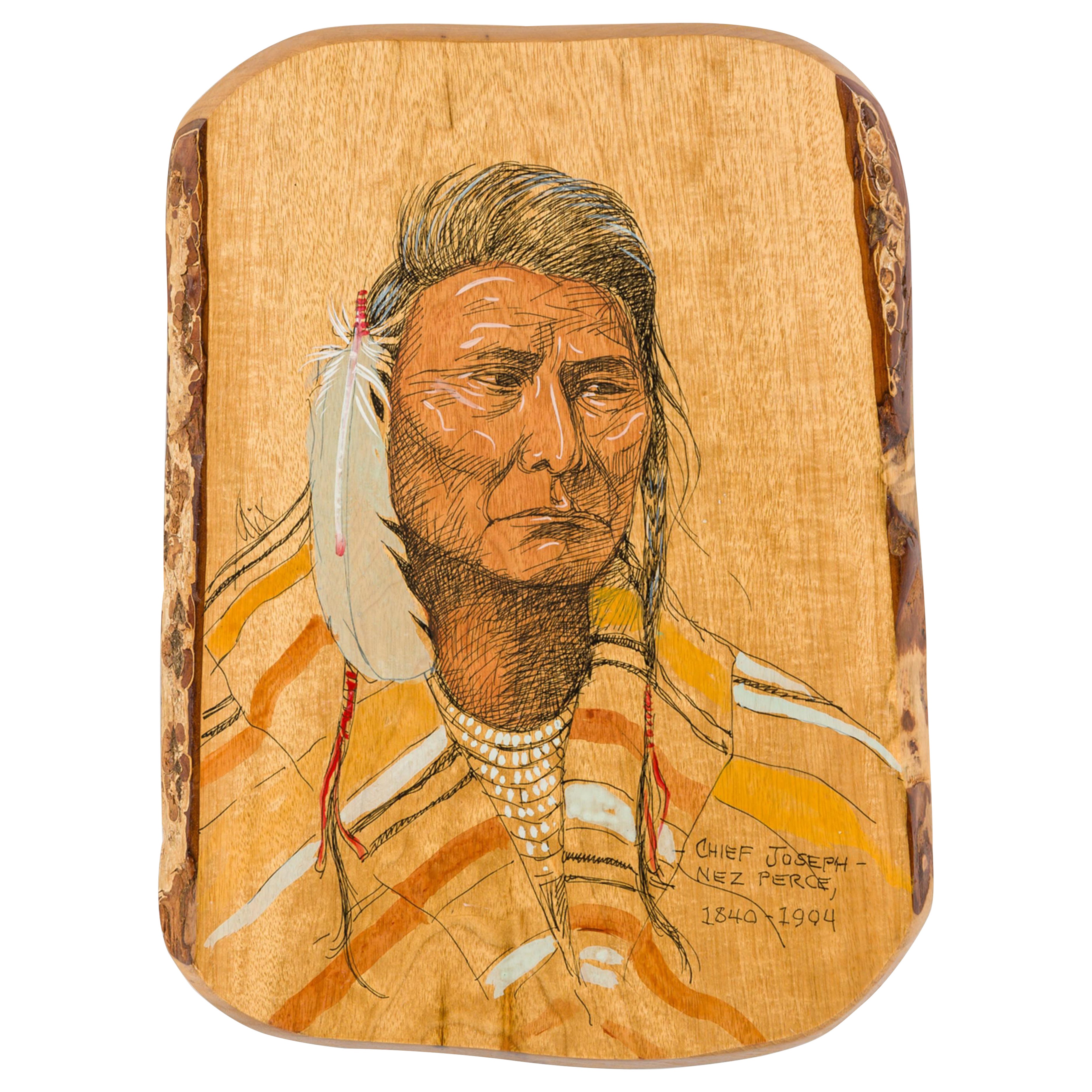 American Country Myrtlewood Portrait of Chief Joseph of the Nez Perce Tribe For Sale