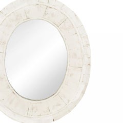 American Country Oval Wall Mirror, Weathered White Frame, Circa 1890