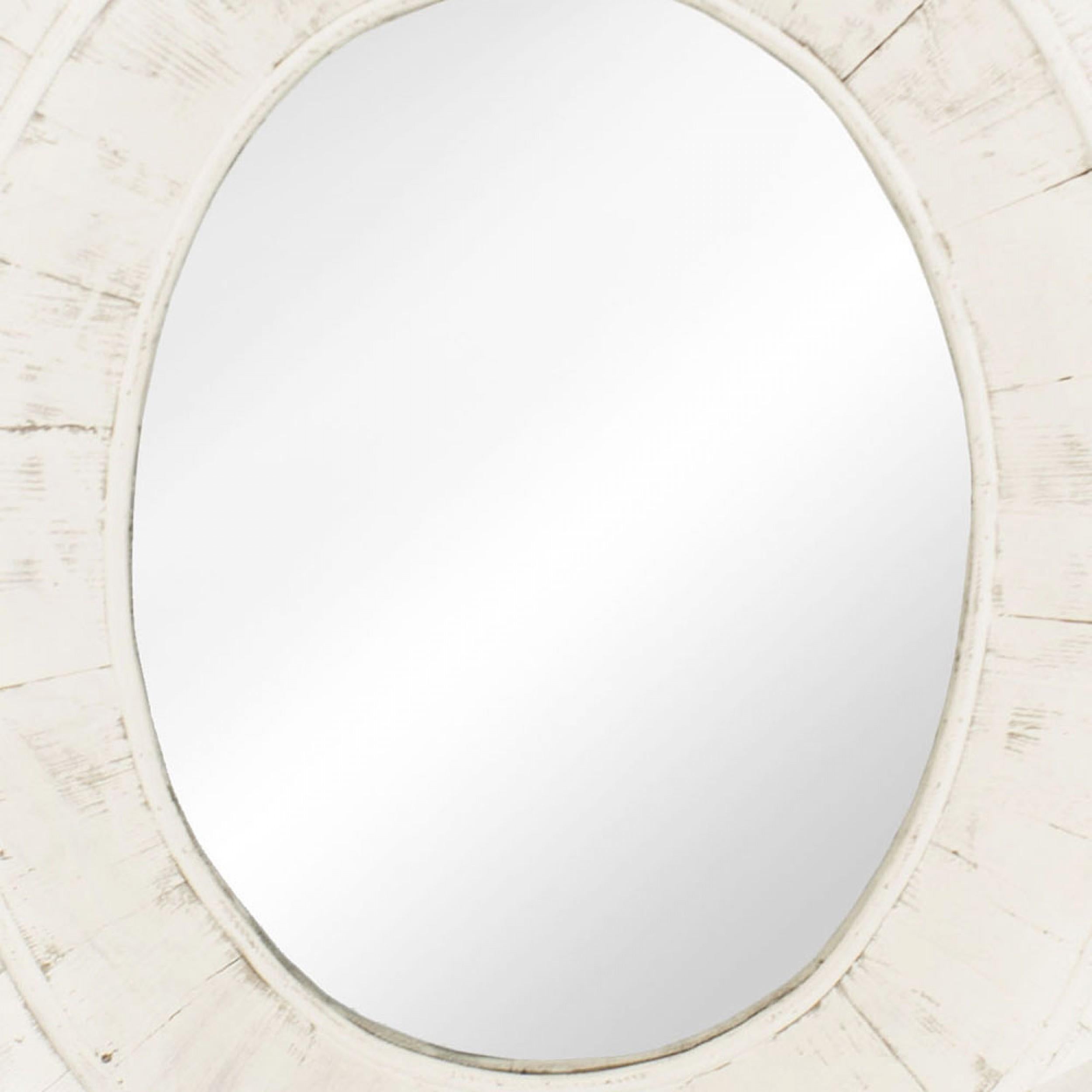 Hand-Painted American Country OvalWeathered White Painted Wall Mirror For Sale
