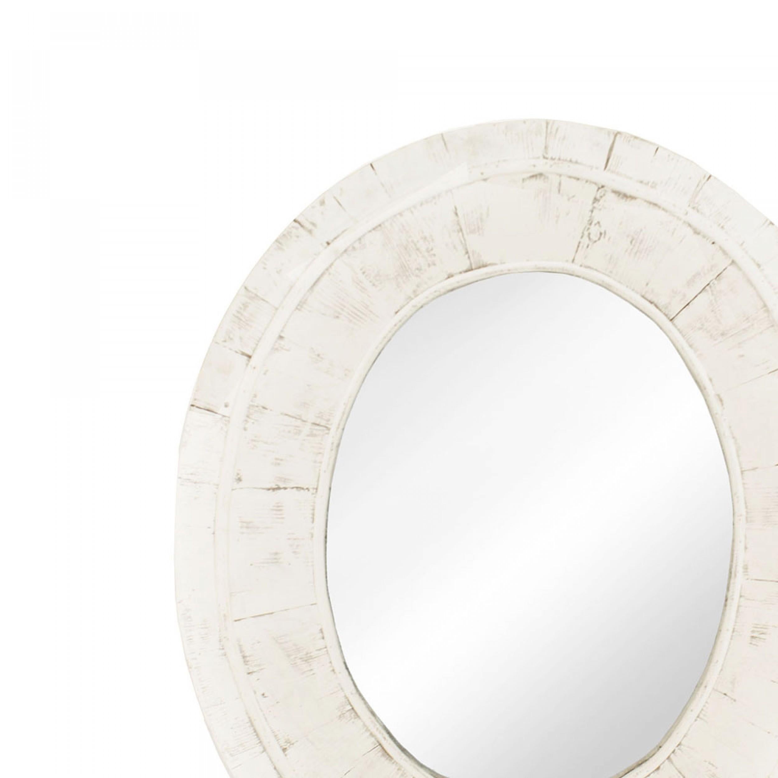 19th Century American Country OvalWeathered White Painted Wall Mirror For Sale