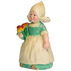 American Country Painted Cast Iron Dutch Child in Bonnet Figural Coin Bank