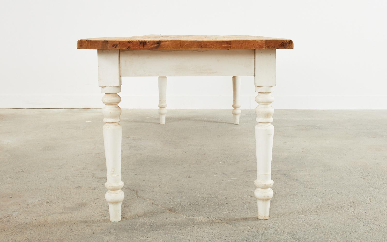 American Country Painted Pine Farmhouse Dining Harvest Table For Sale 2