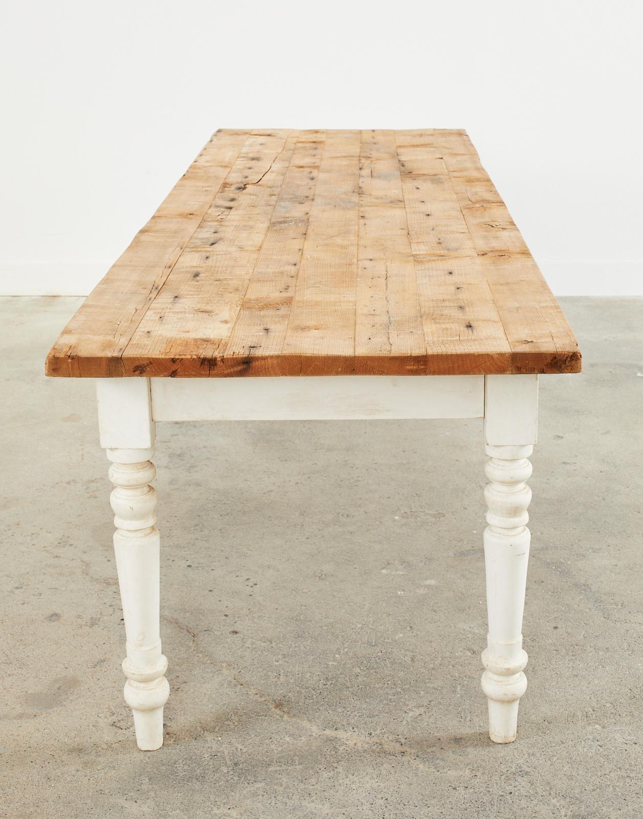 American Country Painted Pine Farmhouse Dining Harvest Table For Sale 3