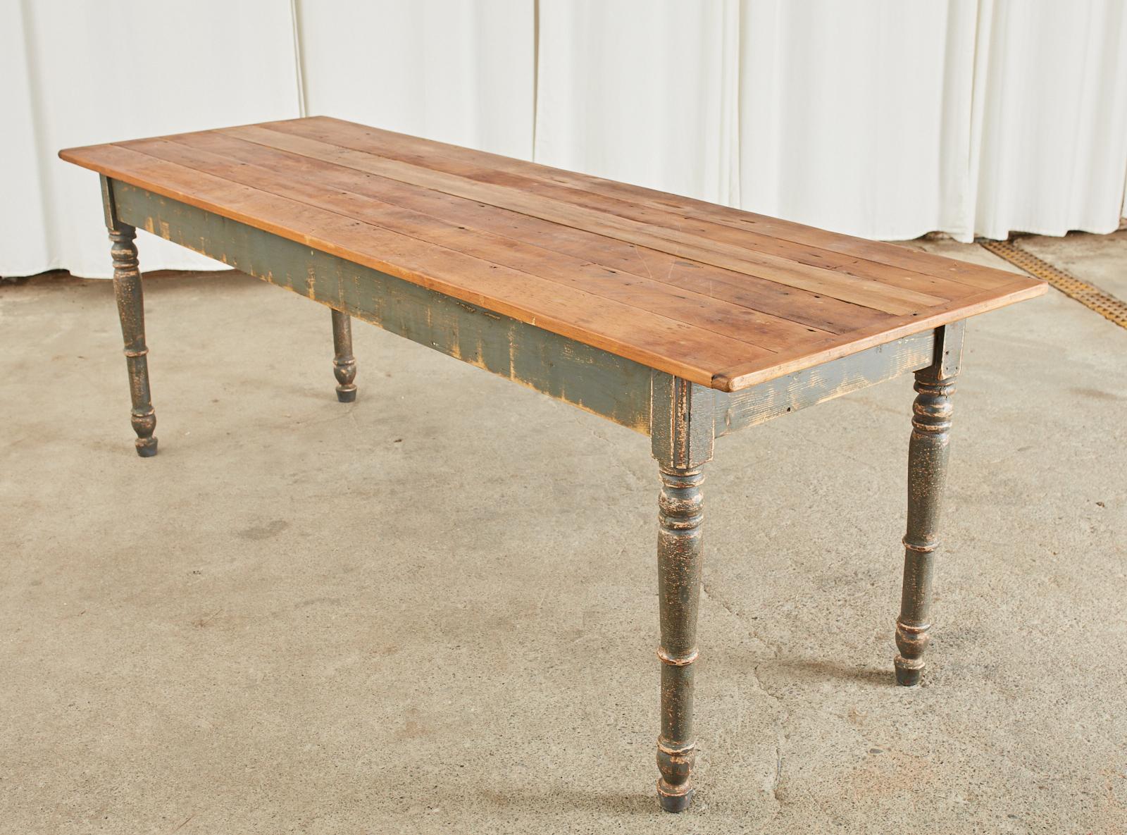 American Country Painted Pine Farmhouse Dining Table at 1stDibs