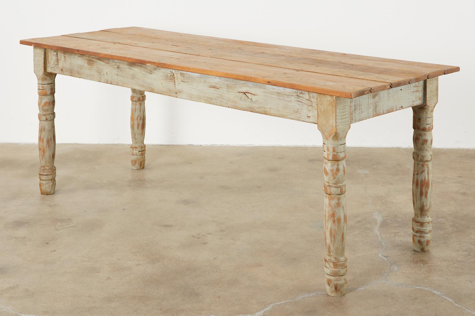 Hand-Crafted American Country Painted Pine Farmhouse Dining Table