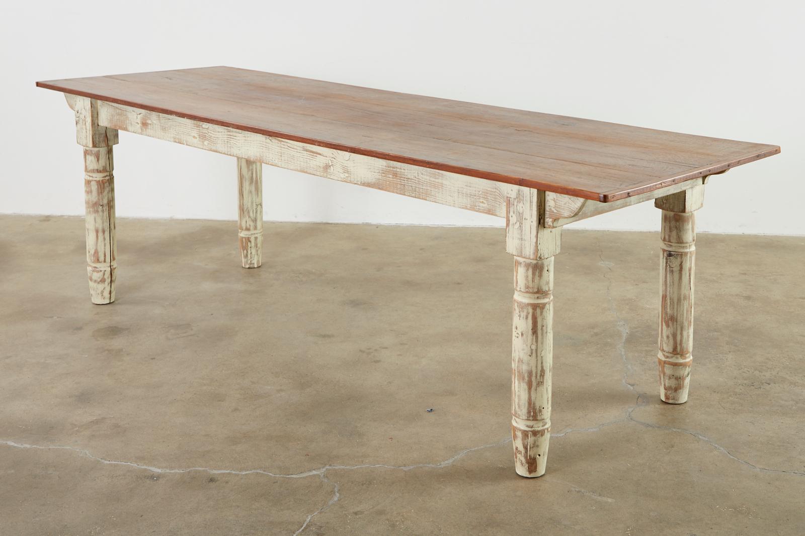 20th Century American Country Painted Pine Farmhouse Dining Table For Sale