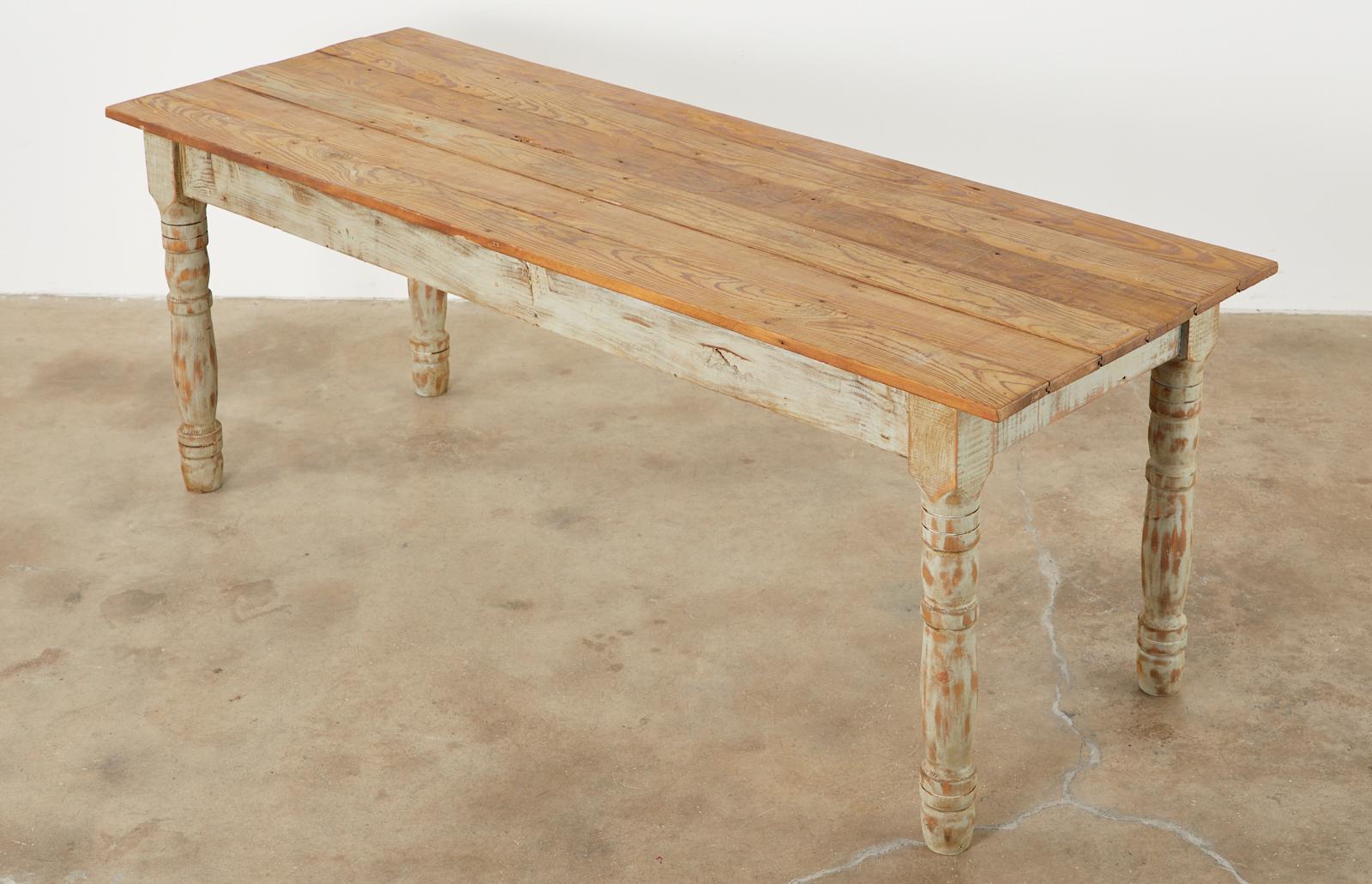 20th Century American Country Painted Pine Farmhouse Dining Table