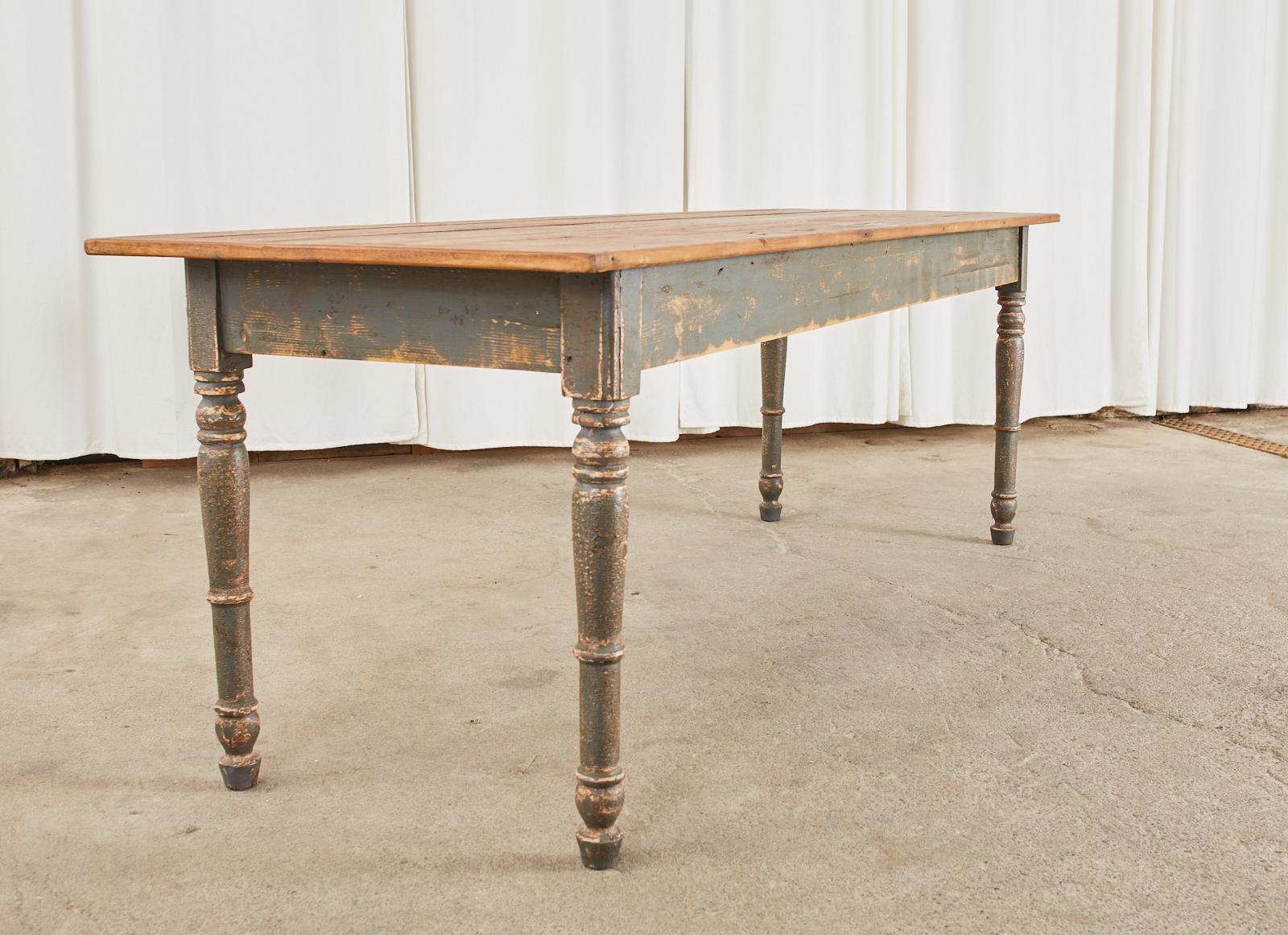 20th Century American Country Painted Pine Farmhouse Dining Table