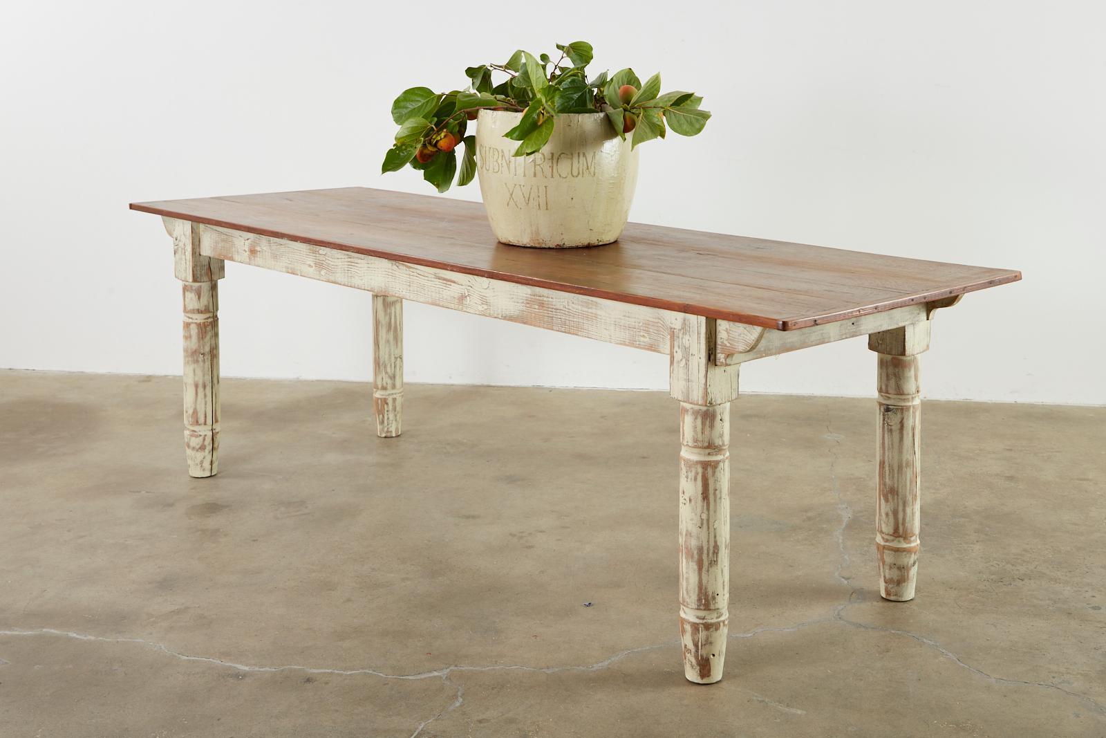 American Country Painted Pine Farmhouse Dining Table For Sale 1