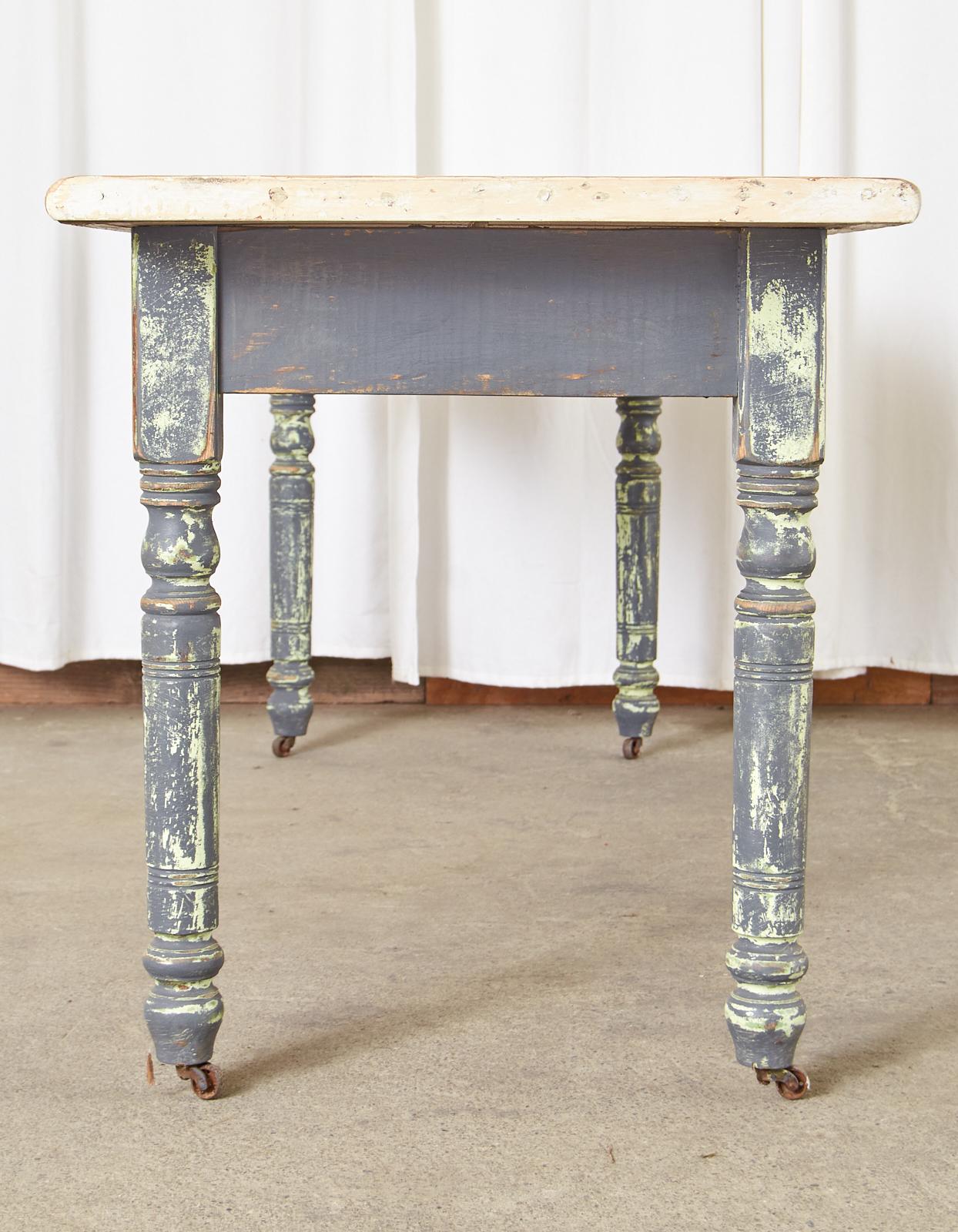20th Century American Country Painted Pine Farmhouse Dining Table or Console  For Sale