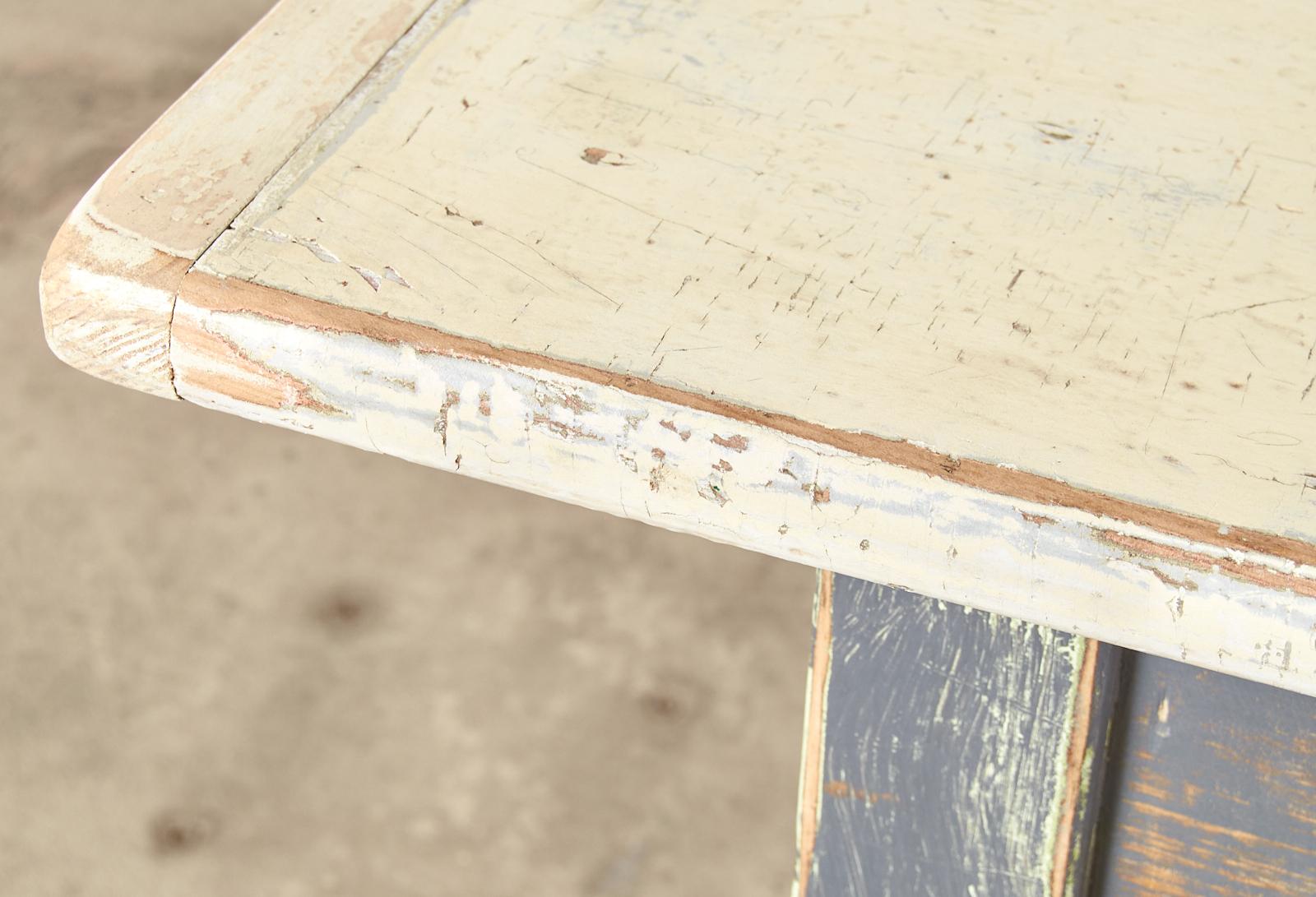 American Country Painted Pine Farmhouse Dining Table or Console For Sale 2