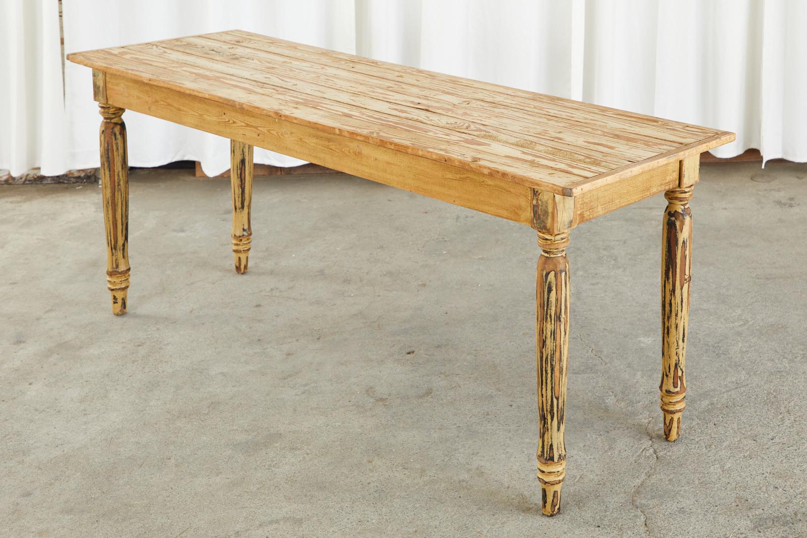 Rustic American Country Painted Pine Farmhouse Harvest Table