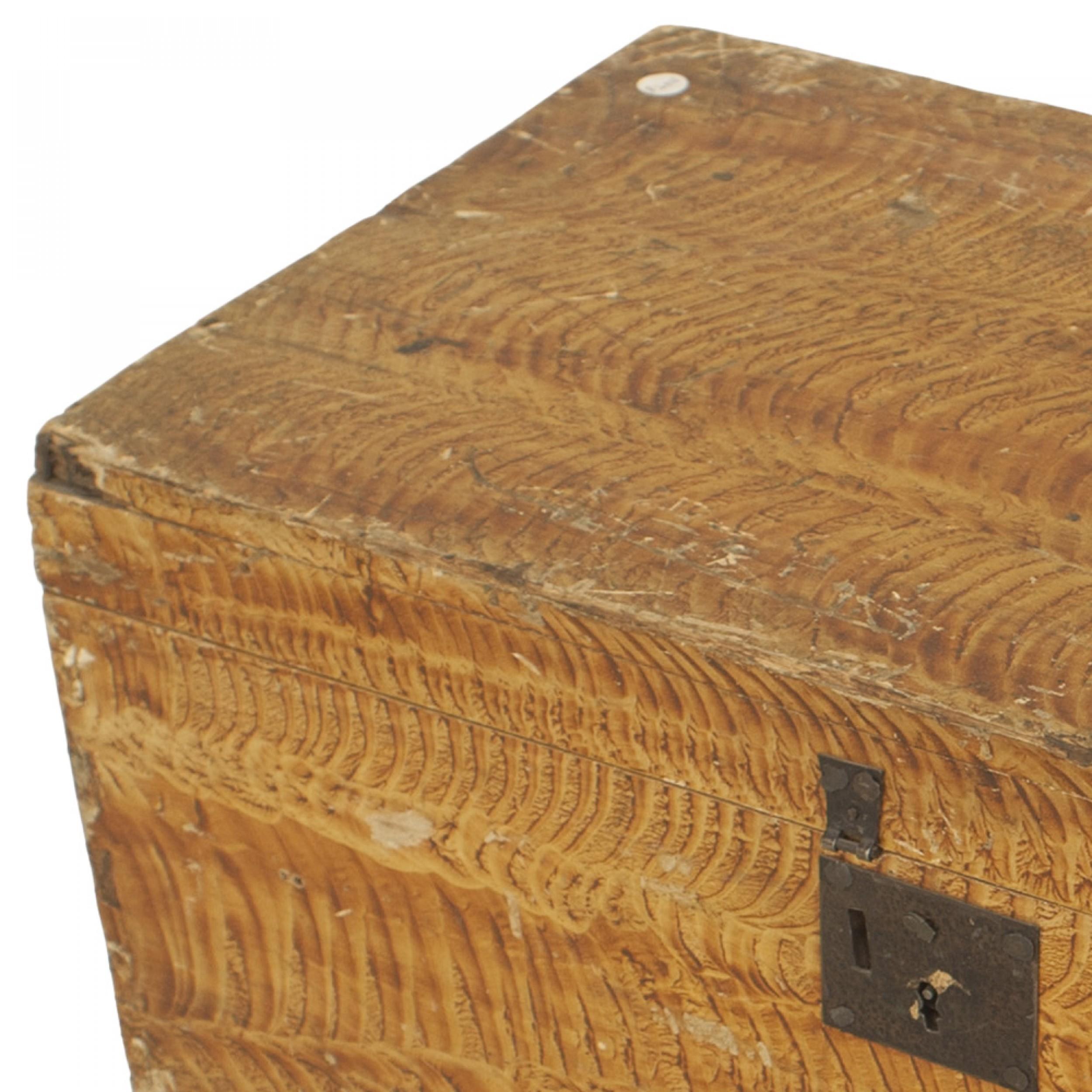 American Country (19th Cent) orange and red faux painted floor trunk