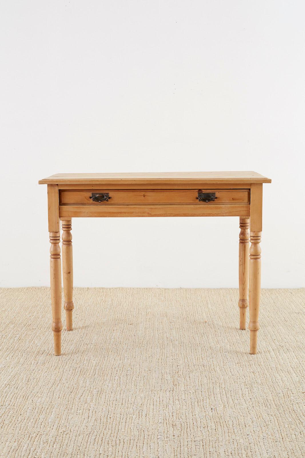 Hand-Crafted American Country Pine Farmhouse Writing Table or Console