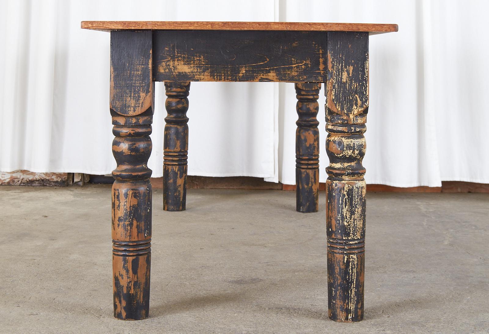 Hand-Crafted American Country Reclaimed Oak Pine Farmhouse Dining Table