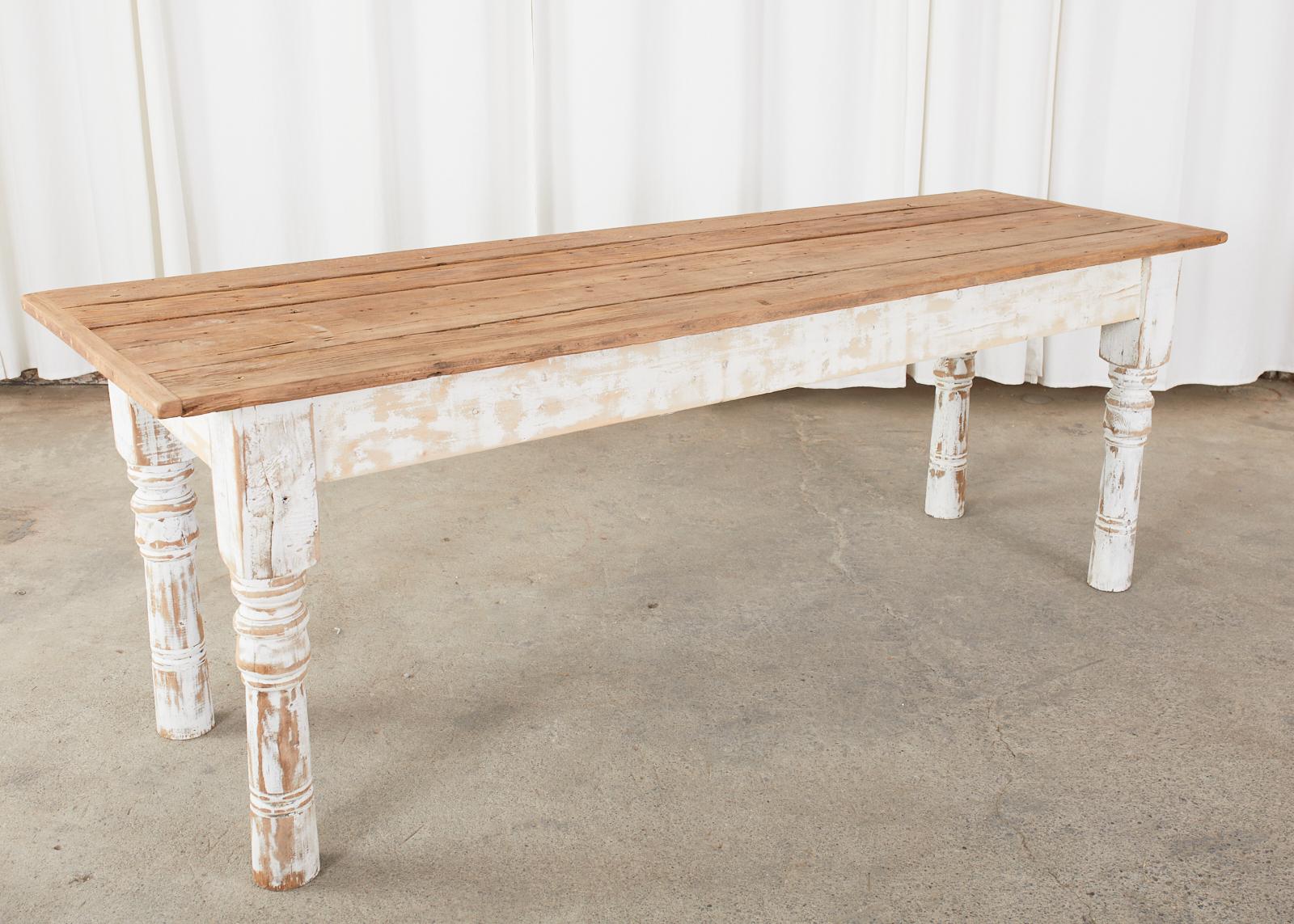 American Country Reclaimed Pine Farmhouse Dining Table For Sale 12