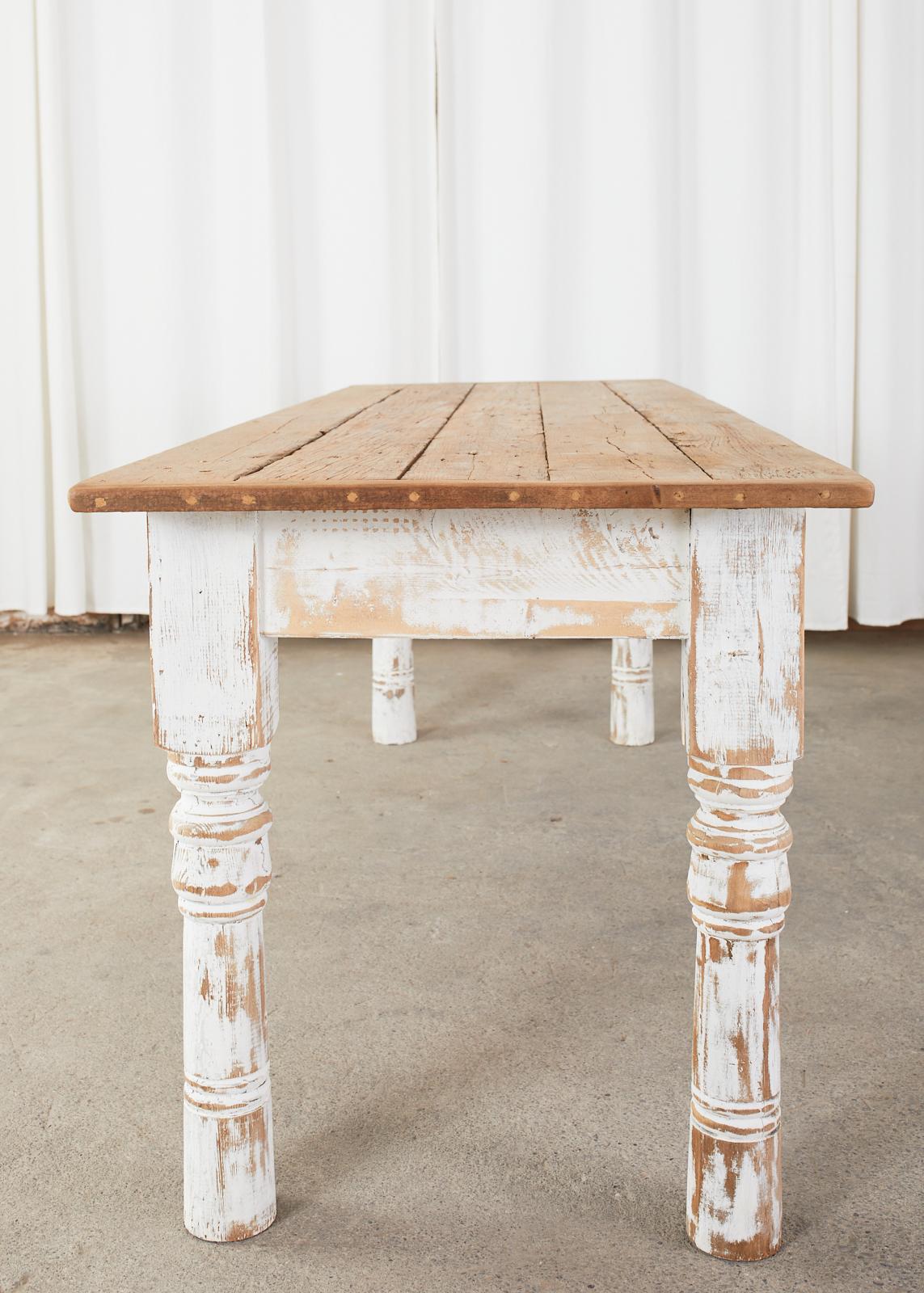 American Country Reclaimed Pine Farmhouse Dining Table For Sale 13