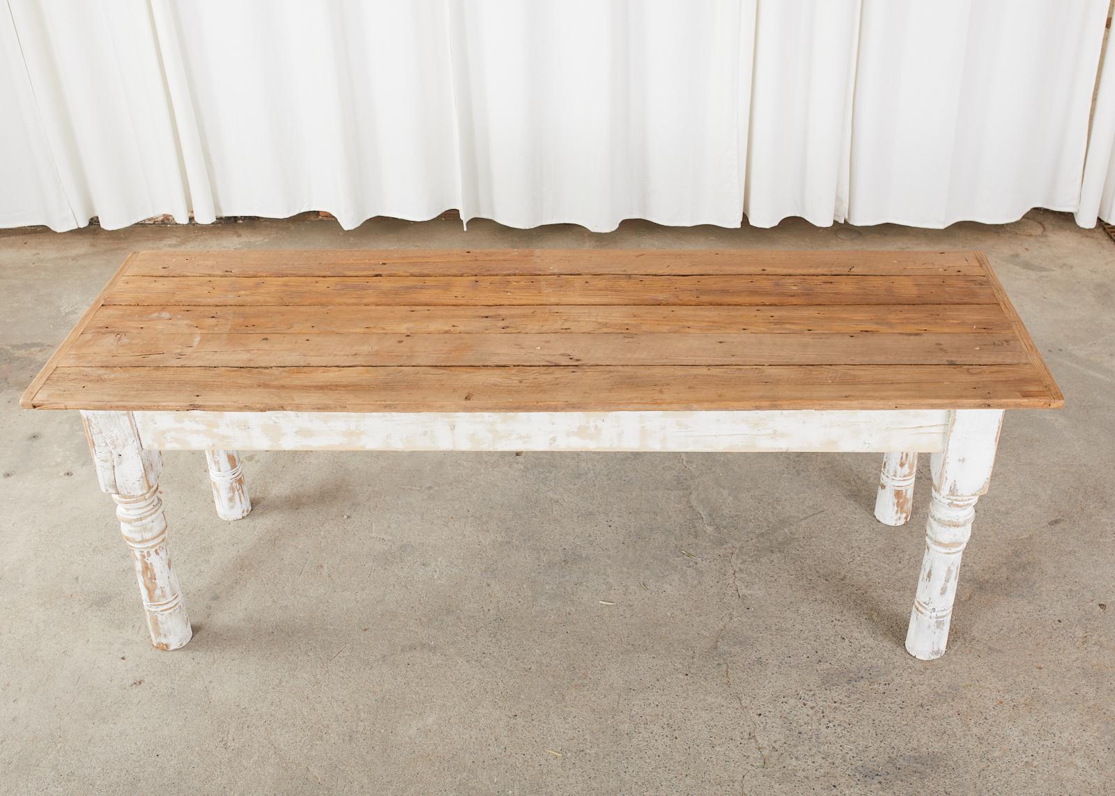 Rustic American Country Reclaimed Pine Farmhouse Dining Table For Sale