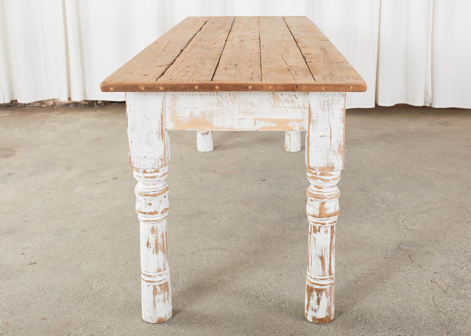 20th Century American Country Reclaimed Pine Farmhouse Dining Table For Sale