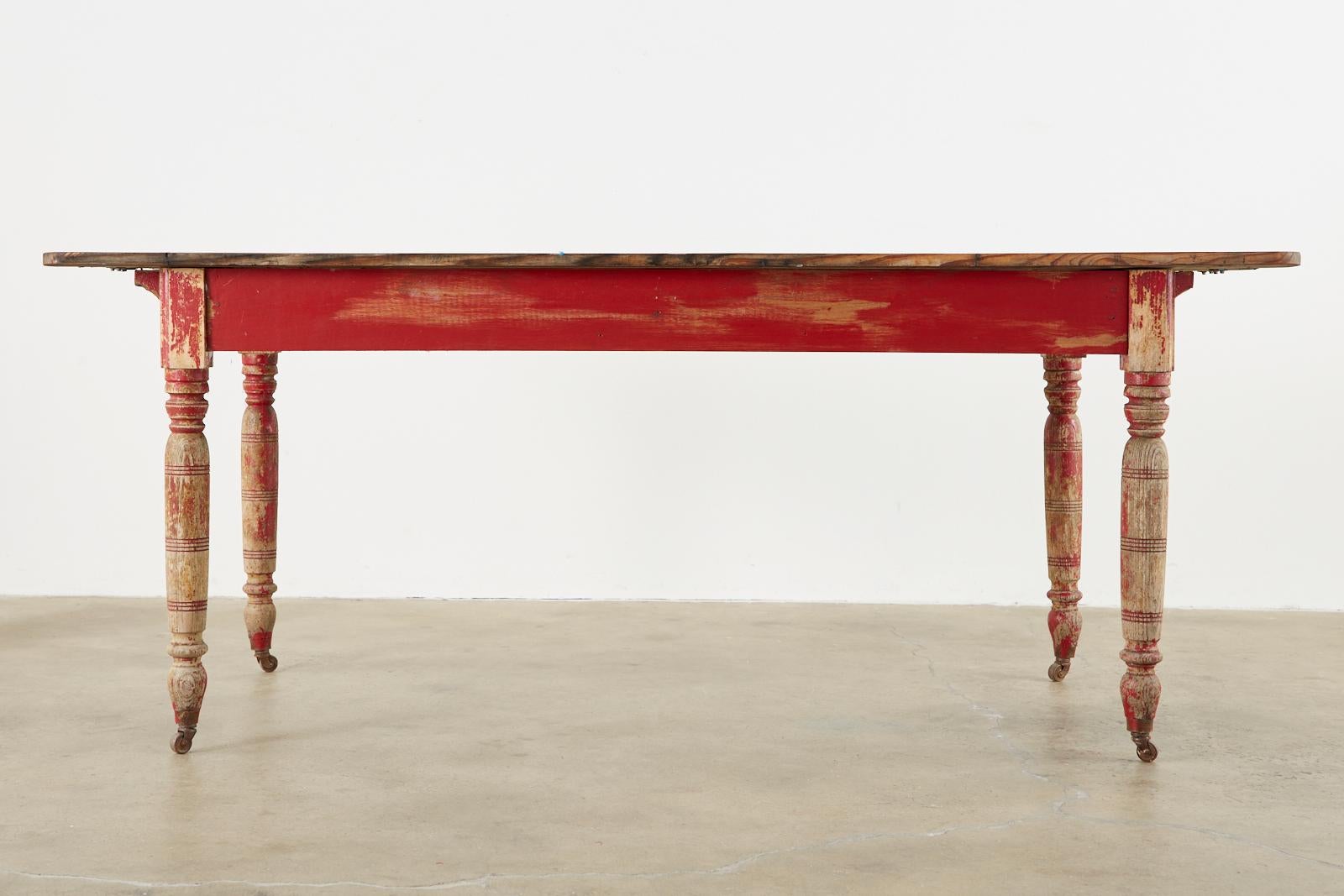 distressed red dining table