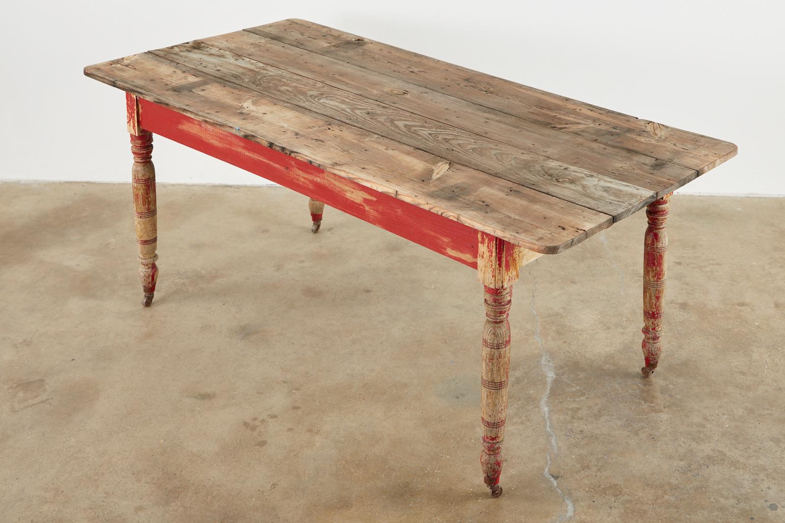 red painted dining table