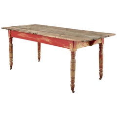 American Country Red Painted Pine Farmhouse Dining Table 