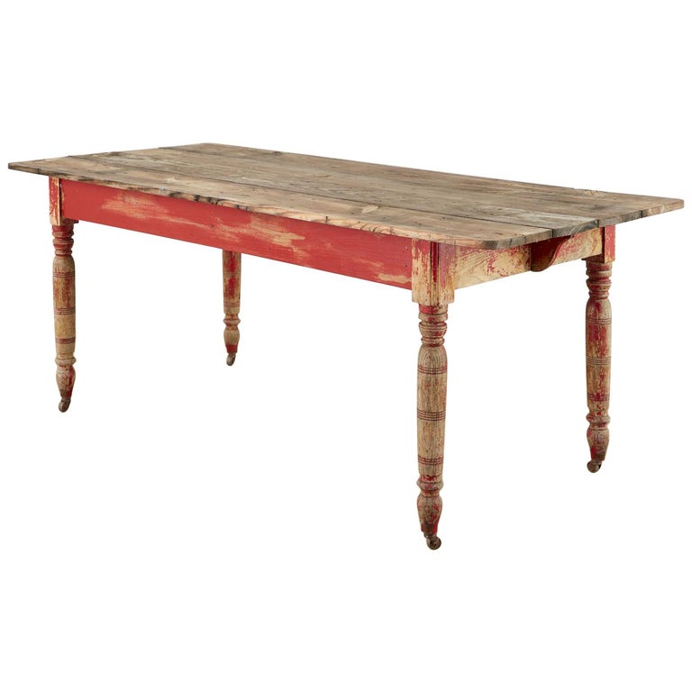 Red Painted Pine Farmhouse Dining Table, Images Of Painted Farmhouse Tables