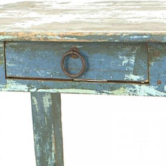 American Country Rustic Blue Painted Drop Leaf Table