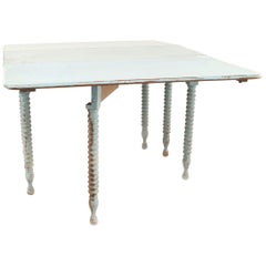 American Country Rustic Blue Painted Drop Leaf Table